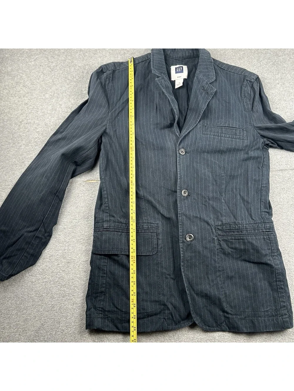 36/37 R (S) GAP Navy Blue Stripe Cotton 3 Btn Mens Jacket Sport Coat Blazer
